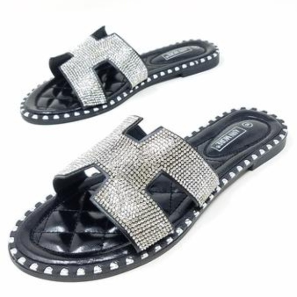 Ann More Shoes - Black Sparkle Cut-Out Rhinestone Sandals
